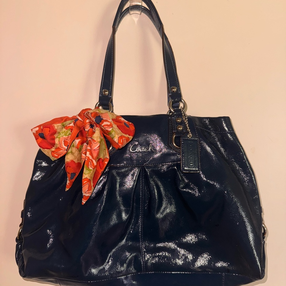 Coach Ashley Patent Leather Shoulder Bag w/ Silk Floral Scarf.